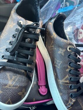 Louis Vuitton Brown Monogram Low-Top Sneakers with Black Laces